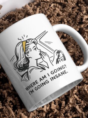 Where Am I Going? I’m Going Insane Mug – Overthinking Humor Coffee Cup