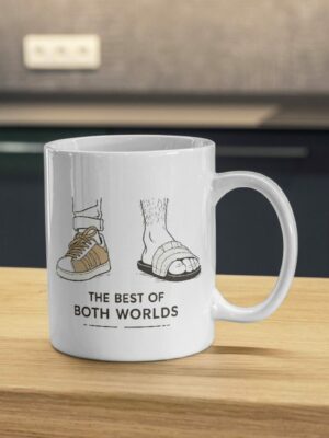 The Best of Both Worlds Mug – Sneaker & Slide Comfort Humor Design