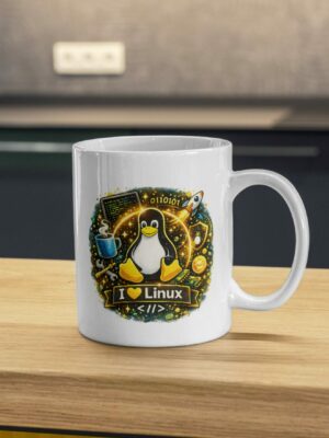 I Love Linux Mug – Tux Dev Coffee Cup for Sysadmins