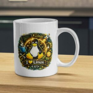 I Love Linux Mug – Tux Dev Coffee Cup for Sysadmins
