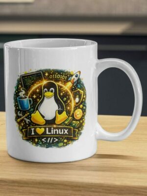 I Love Linux Mug – Tux Dev Coffee Cup for Sysadmins