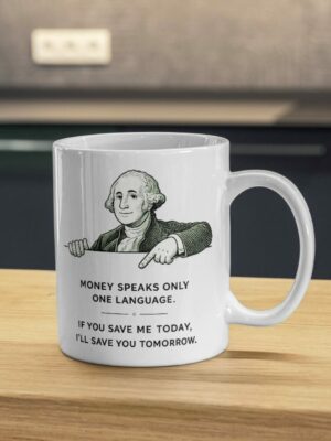 Money Speaks Only One Language Mug – Save Today Invest Tomorrow Quote Cup