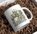 The Introvert Mug – Skeleton Reading Cozy Dark Academia Coffee Cup