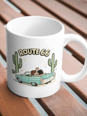 Route 66 Road Trip Mug – Retro Convertible Desert Adventure Design