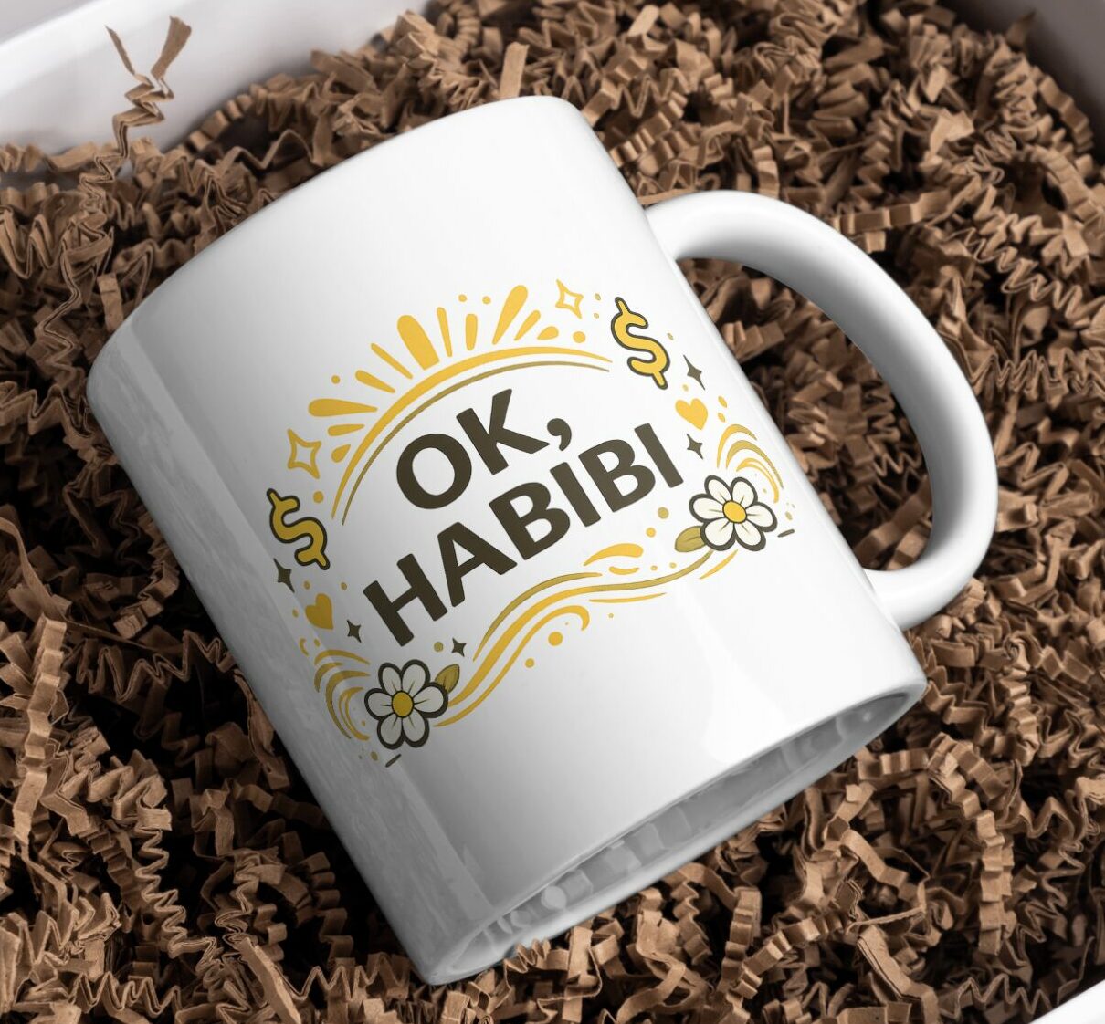 OK, Habibi Mug – Gold Sparkle Arabic Slang Aesthetic Coffee Cup