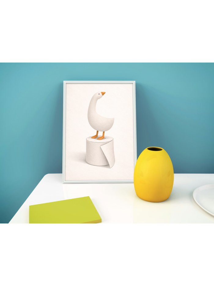 Goose on Toilet Wall Art Print – Absurd Minimalist Bathroom Illustration