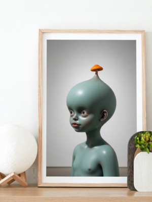 Sprout Mind – Minimal Surreal Mushroom Head Figure Wall Art Print