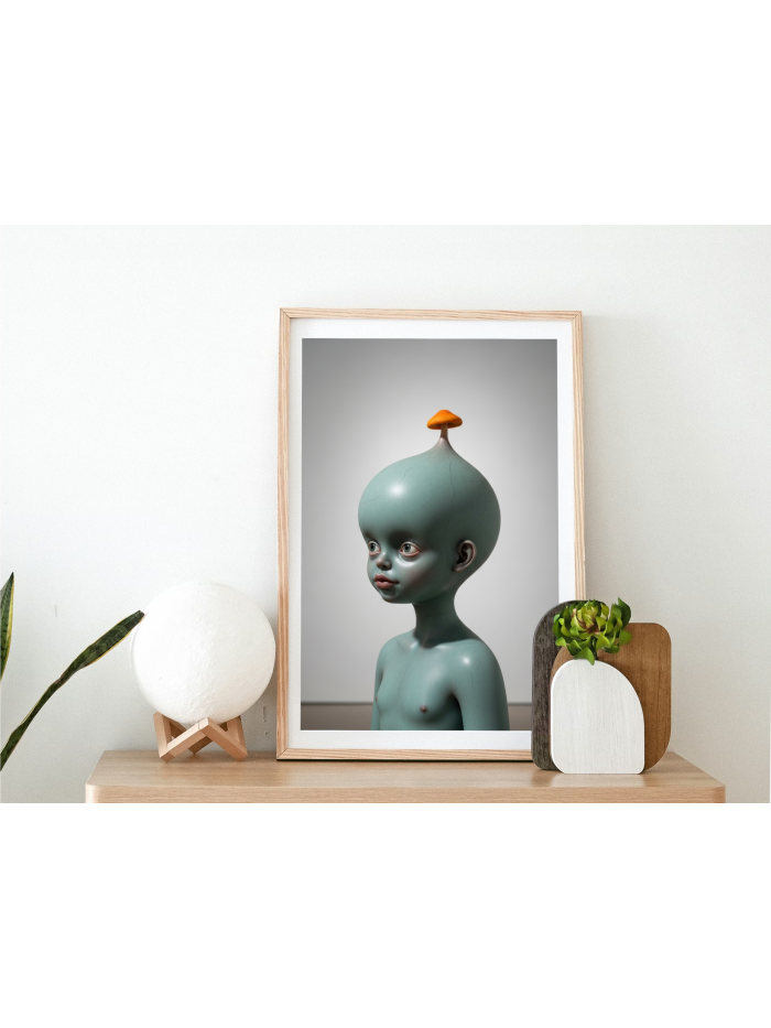 Sprout Mind – Minimal Surreal Mushroom Head Figure Wall Art Print