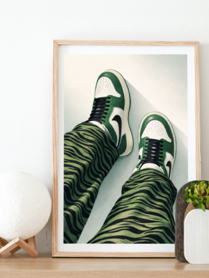Green Sneaker Street Art Print – Modern Fashion Illustration Wall Art