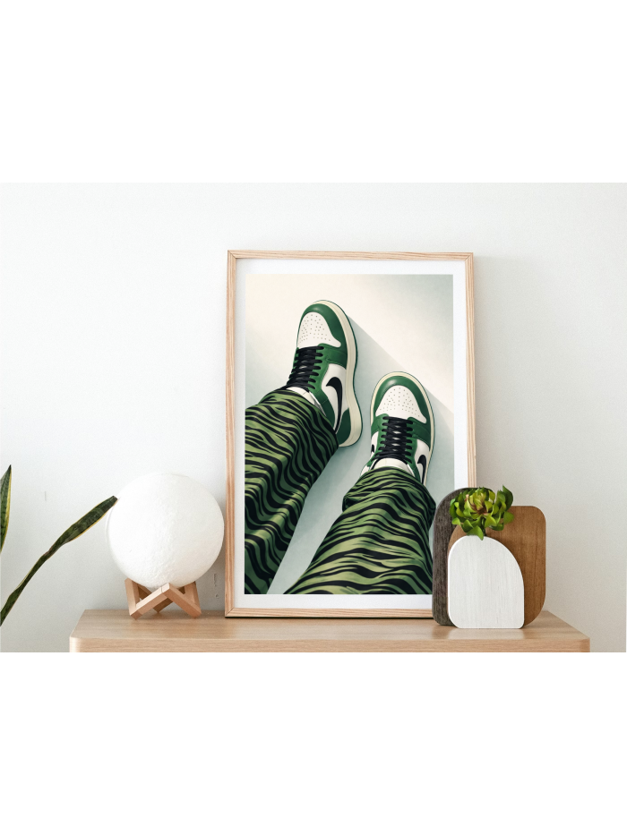 Green Sneaker Street Art Print – Modern Fashion Illustration Wall Art