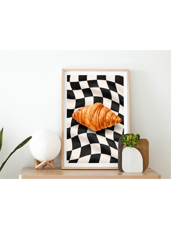 Croissant Optical Illusion Wall Art Print – Modern Food Illustration, Graphic Kitchen Decor