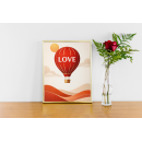 Love Hot Air Balloon Wall Art Print – Romantic Minimal Illustration with Warm Vintage Tones