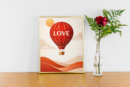 Love Hot Air Balloon Wall Art Print – Romantic Minimal Illustration with Warm Vintage Tones