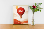 Love Hot Air Balloon Wall Art Print – Romantic Minimal Illustration with Warm Vintage Tones
