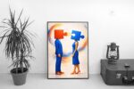 Puzzle Heads Connection Wall Art Print – Conceptual Modern Art About Relationships and Balance