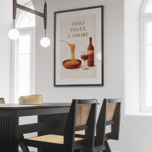 Vino Pasta e Amore Wall Art Print – Italian Kitchen Illustration, Vintage Food Poster