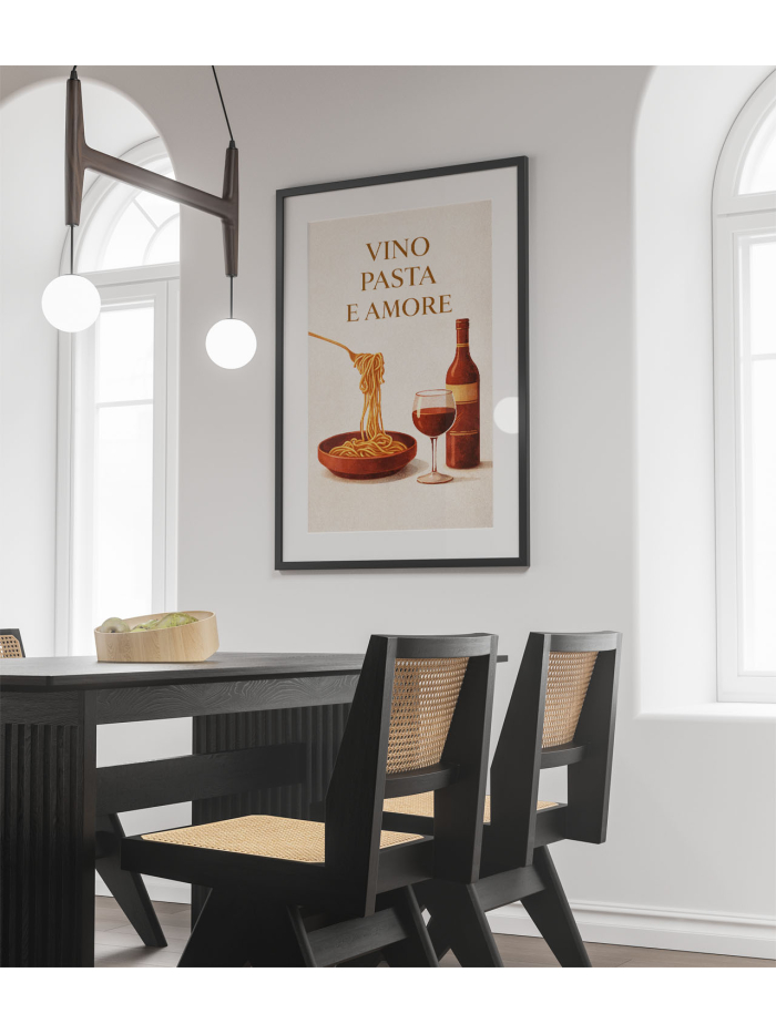 Vino Pasta e Amore Wall Art Print – Italian Kitchen Illustration, Vintage Food Poster