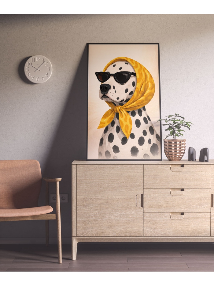 Fashion Dalmatian Wall Art Print | Chic Dog Portrait With Headscarf