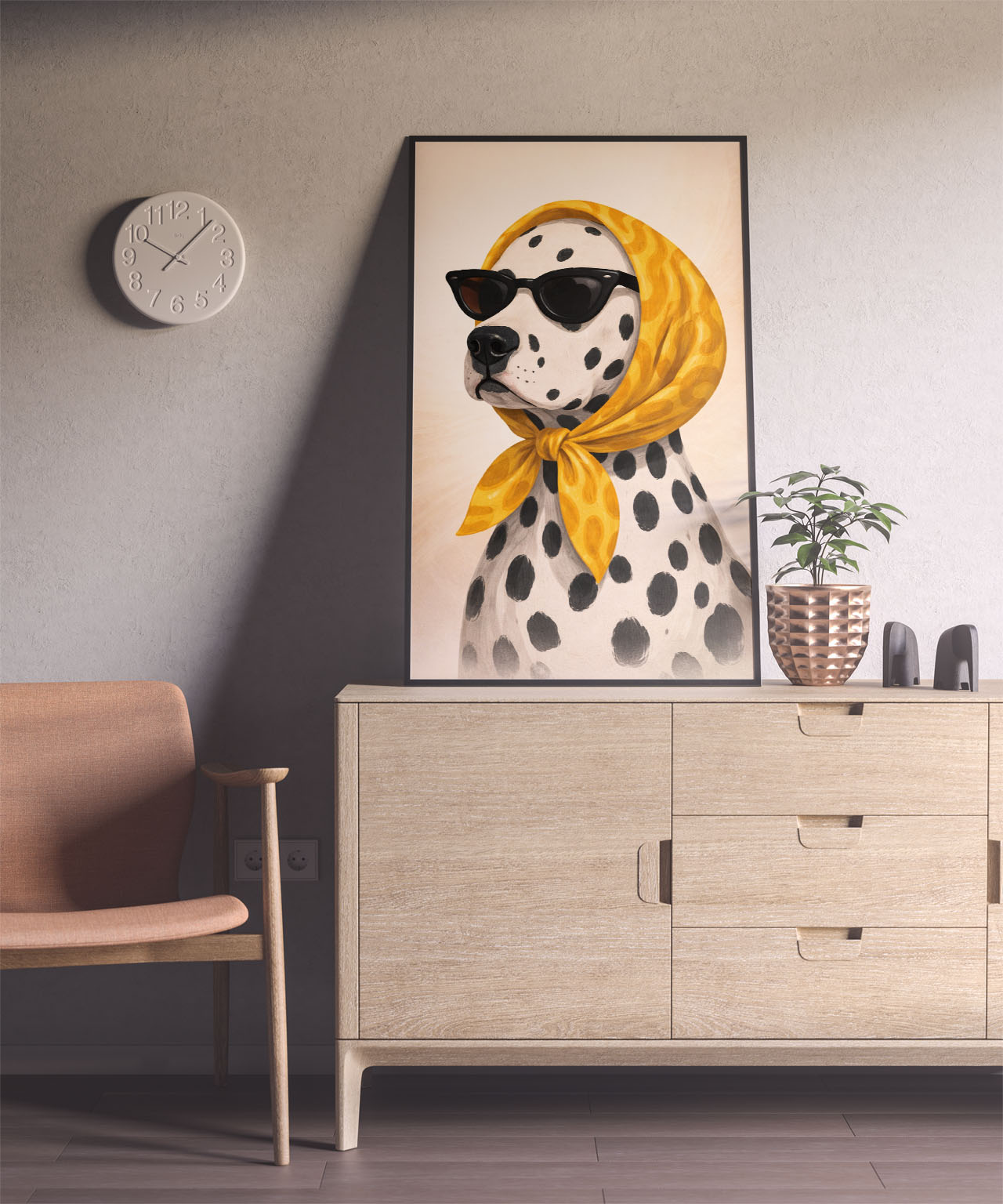 Fashion Dalmatian Wall Art Print | Chic Dog Portrait With Headscarf