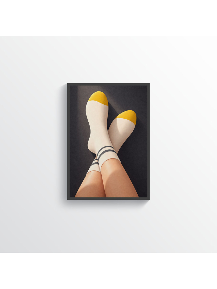 Yellow Socks Minimalist Wall Art Print – Modern Lifestyle Illustration, Cozy Aesthetic Decor