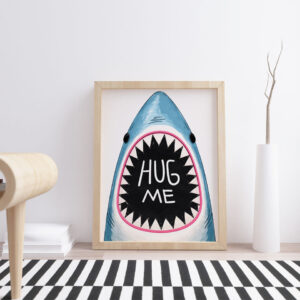 Hug Me Shark Wall Art Print – Cute Funny Animal Illustration