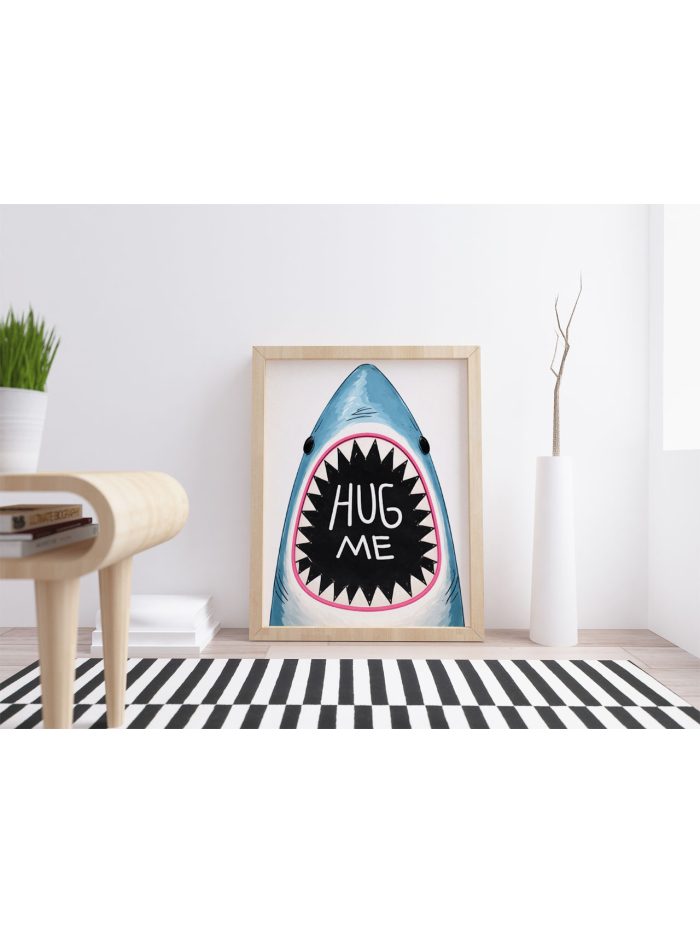 Hug Me Shark Wall Art Print – Cute Funny Animal Illustration
