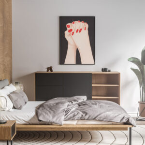 Feminine Power Wall Art Print – Red Nails Clenched Fists Minimalist Illustration