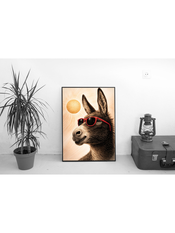 Cool Donkey Wall Art Print | Sunglasses Animal Portrait Illustration