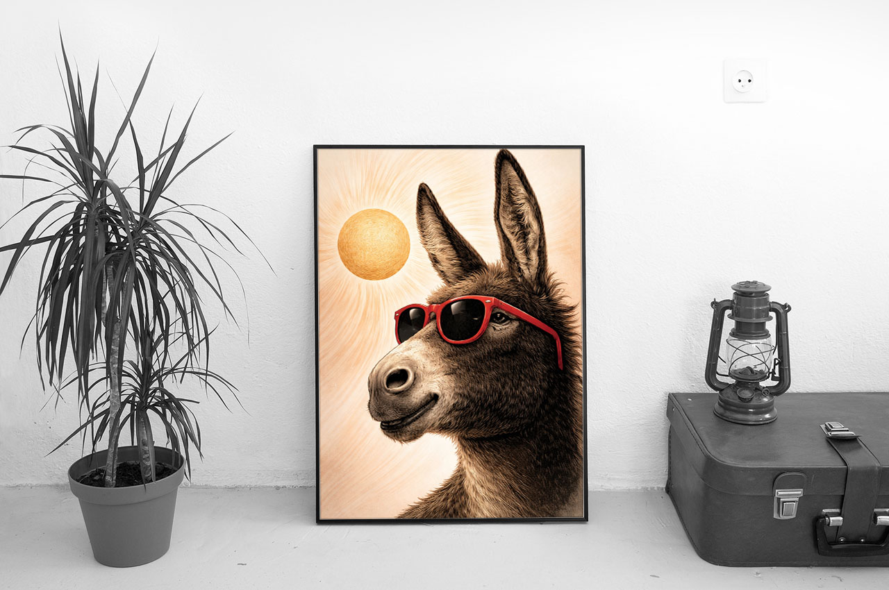 Cool Donkey Wall Art Print | Sunglasses Animal Portrait Illustration