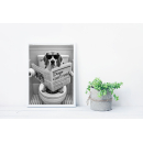 Dog Reading Newspaper Wall Art Print – Funny Black and White Photography, Bathroom Humor Decor