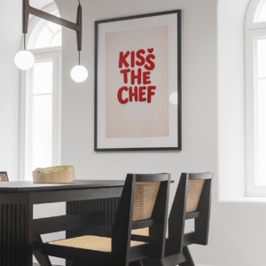 Kiss the Chef – Bold Red Typography Kitchen Wall Art Print