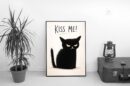 Kiss Me – Minimal Black Cat Attitude Wall Art Print