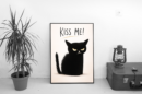 Kiss Me – Minimal Black Cat Attitude Wall Art Print