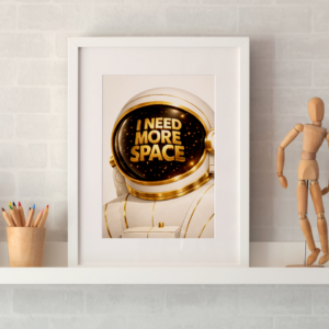 Astronaut Typography Wall Art Print – I Need More Space Minimal Cosmic Illustration
