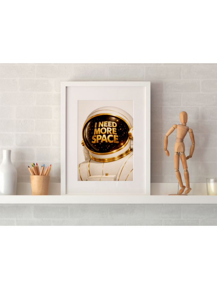 Astronaut Typography Wall Art Print – I Need More Space Minimal Cosmic Illustration