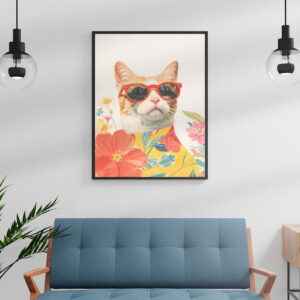Cool Cat Floral Portrait Wall Art Print – Modern Botanical Illustration