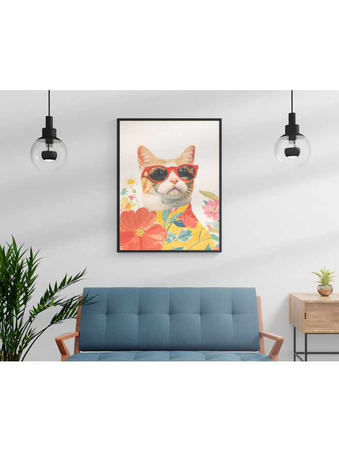 Cool Cat Floral Portrait Wall Art Print – Modern Botanical Illustration