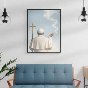 Holy Smoke Wall Art Print – Surreal Religious Satire Illustration