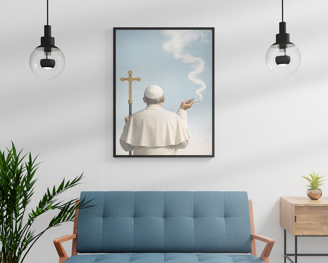 Holy Smoke Wall Art Print – Surreal Religious Satire Illustration