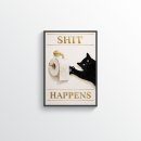 Shit Happens Wall Art Print – Dark Humor Cat Bathroom Illustration