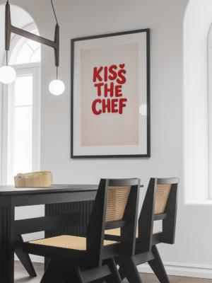 Kiss the Chef – Bold Red Typography Kitchen Wall Art Print