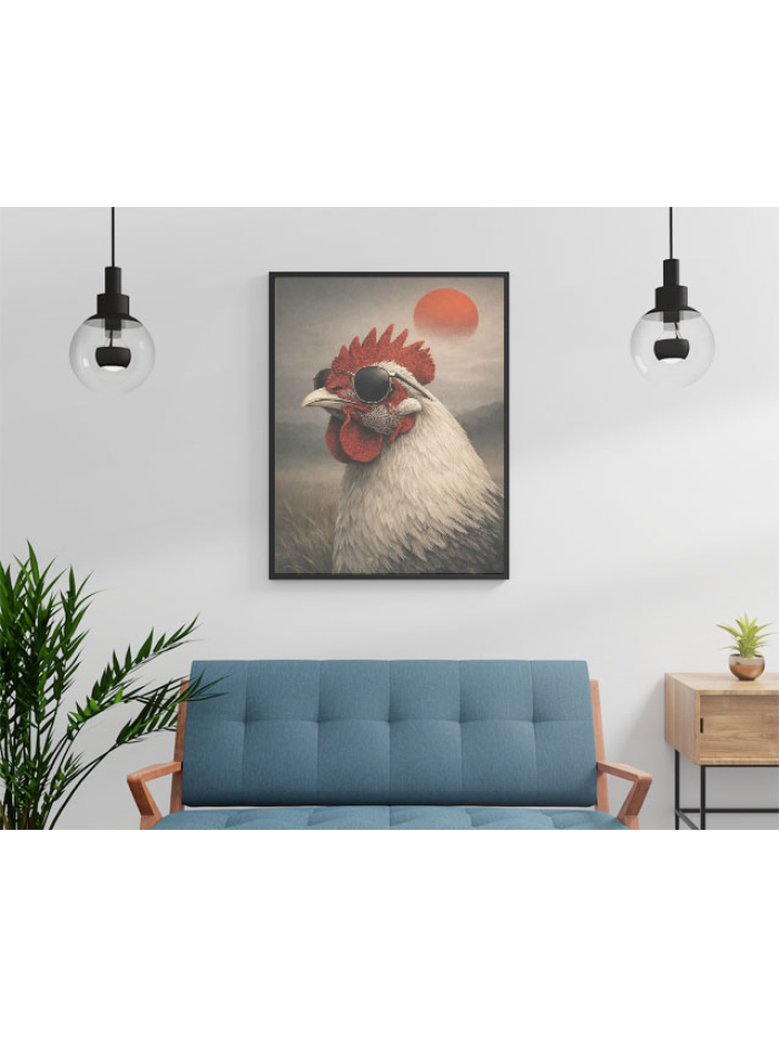 Cool Rooster Wall Art Print – Surreal Animal Portrait, Modern Humor Decor