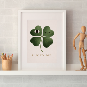 Lucky Me Clover Wall Art Print – Minimal Green Botanical Symbol of Luck and Positivity