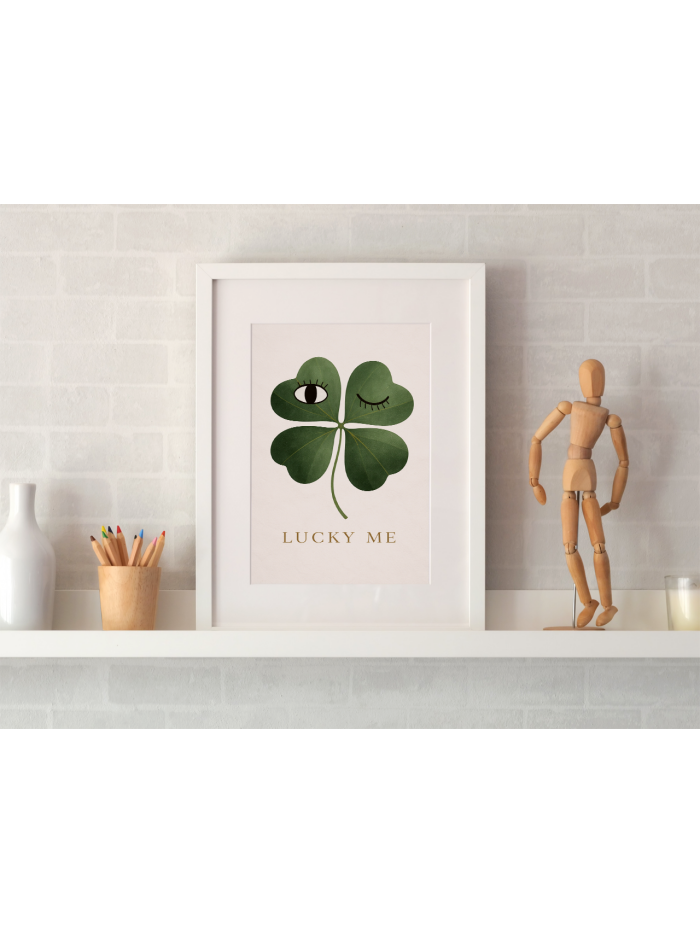 Lucky Me Clover Wall Art Print – Minimal Green Botanical Symbol of Luck and Positivity
