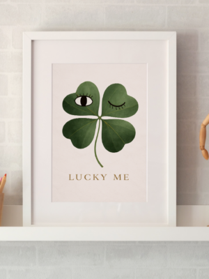 Lucky Me Clover Wall Art Print – Minimal Green Botanical Symbol of Luck and Positivity