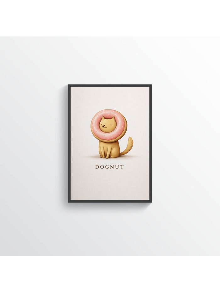 Dognut Wall Art Print – Cute Dog Illustration with Donut Collar