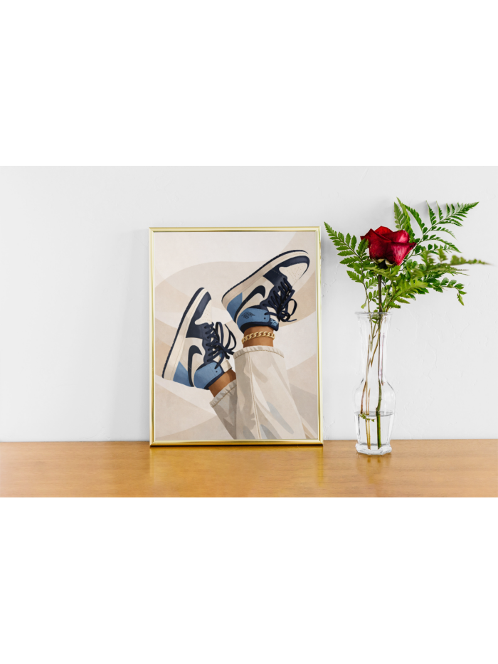 Blue Sneakers Illustration Wall Art – Modern Urban Fashion Print