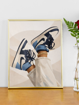 Blue Sneakers Illustration Wall Art – Modern Urban Fashion Print