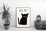 Kiss Me – Minimal Black Cat Attitude Wall Art Print
