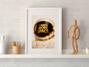 Astronaut Typography Wall Art Print – I Need More Space Minimal Cosmic Illustration